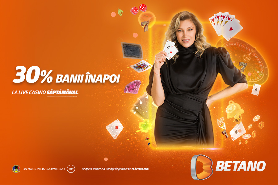 La cazinoul LIVE Betano primesti 30% din bani înapoi