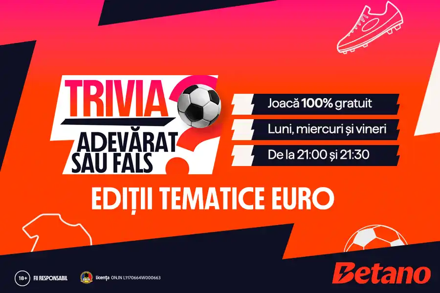 Trivia Adevărat sau Fals cu tematică EURO, la Betano Casino Live