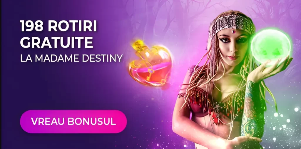 Câștigă 198 Rotiri Gratuite la Madame Destiny